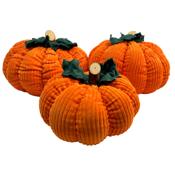 3 Orange Corduroy Pumpkin Plush Wood Stems Felt Leaves Fall Harvest Decor Jo-Ann - Picture 2 of 10
